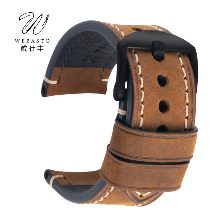 手工复古疯马皮表带真皮男适用沛纳海帝舵青铜真力时大飞浪琴美度