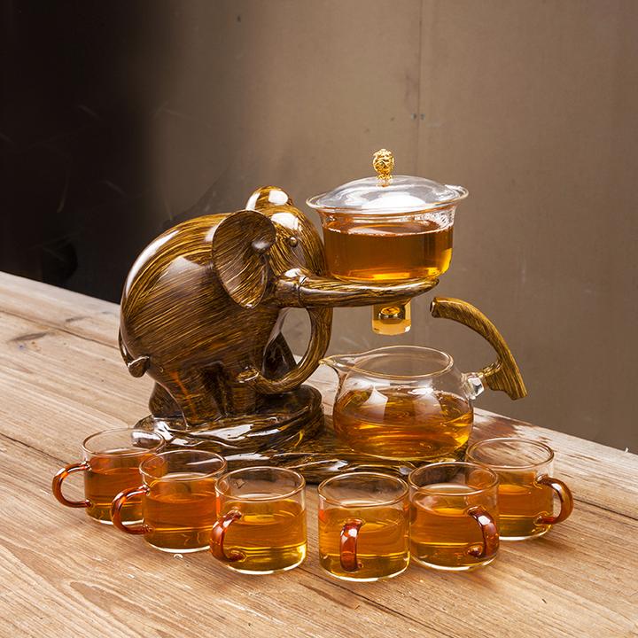 高档懒人防烫茶具套装家用办公室半自动磁吸透明玻璃功夫茶壶茶杯