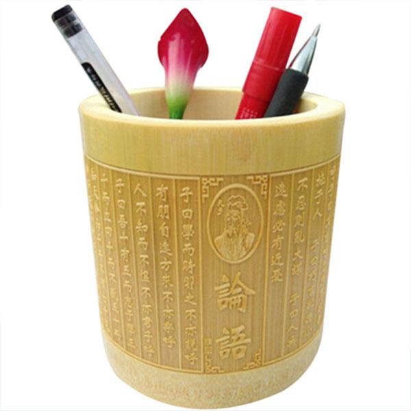 竹雕刻笔筒论语弟子规三字经书房办公室摆件礼品书法笔桶定制复古