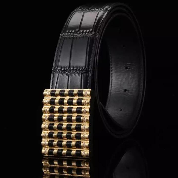 新款史蒂芬豹头鹰头亚克力男士皮带精钢镶钻平滑扣真皮商务腰带