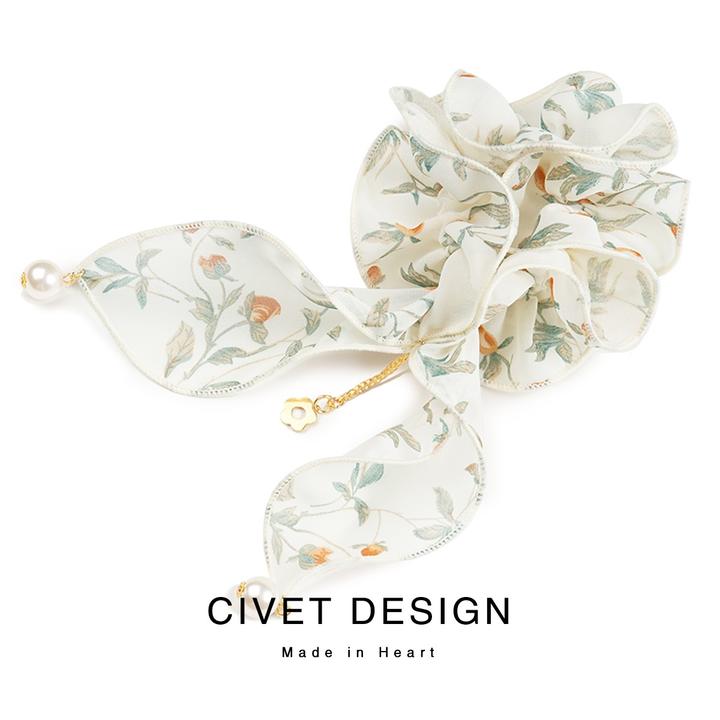 原创复古大肠发圈皮筋夏季飘带头花朵可爱头绳气发带少女