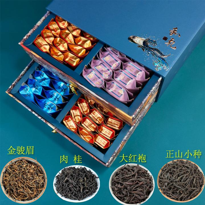 过节送长辈四大茗茶金骏眉正山小种大红袍肉桂组合礼盒500g