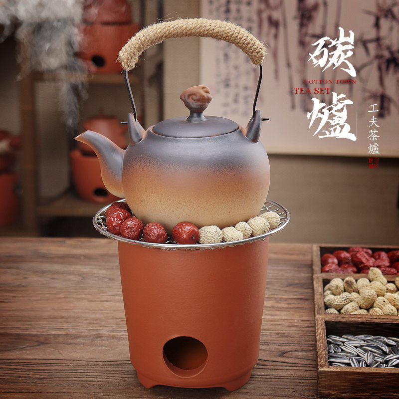 围炉煮茶红泥小火炭炉煮茶提梁粗陶壶复古大号陶瓷烧水壶木炭加热