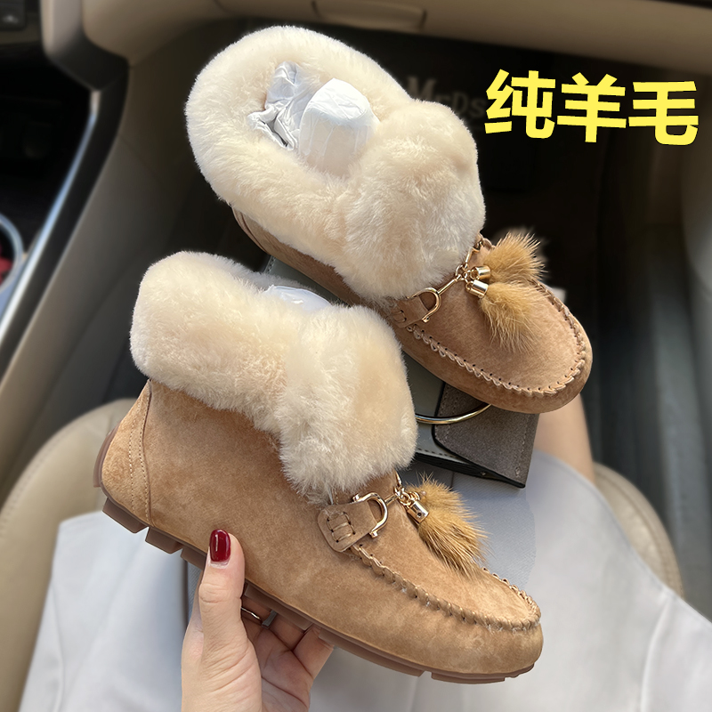 洋气雪地靴女冬皮毛一体短筒棉靴加厚棉鞋网红短靴加绒毛毛豆豆鞋