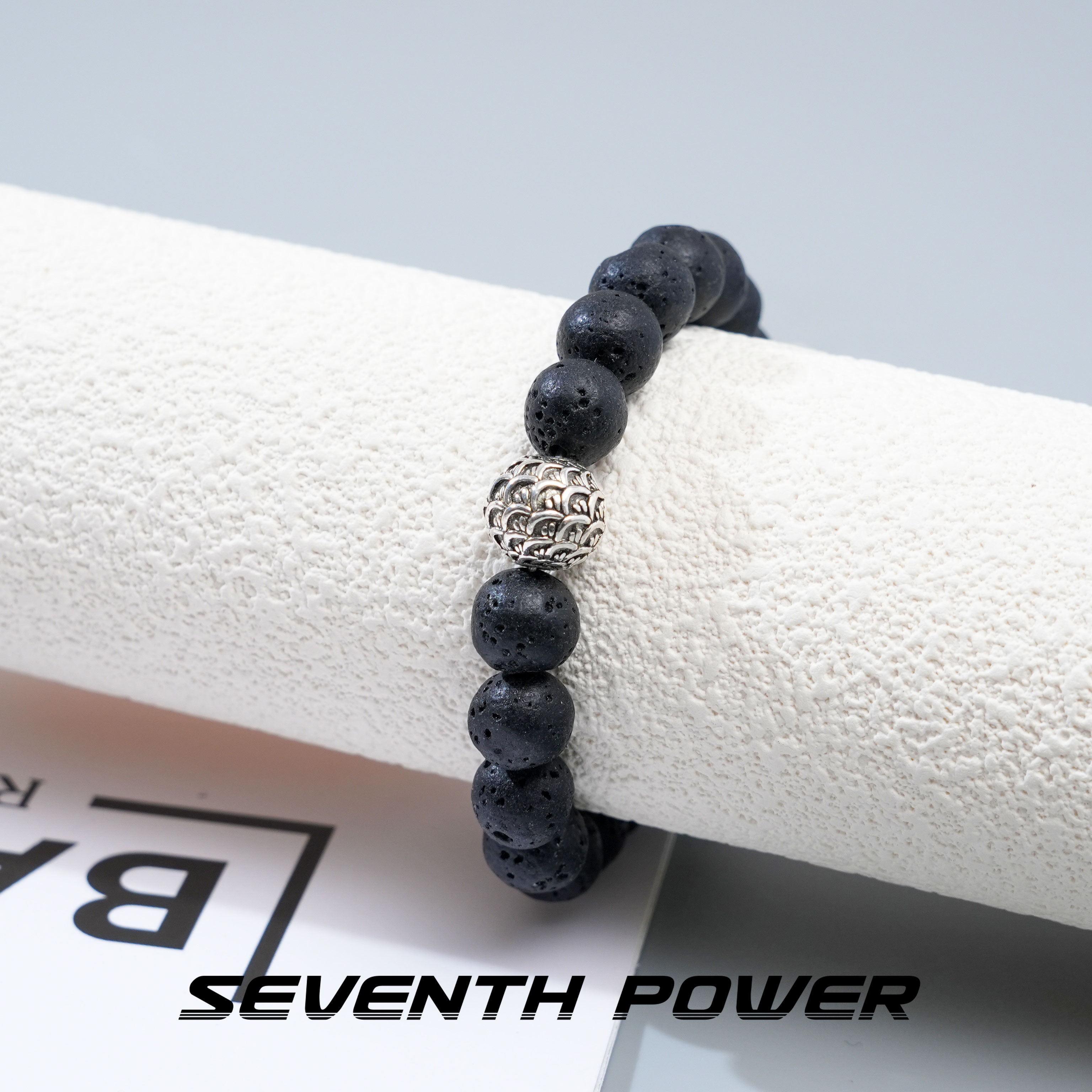 柒次方 合金手链 复古逆鳞手链男潮天然火山石手串个性男士小众