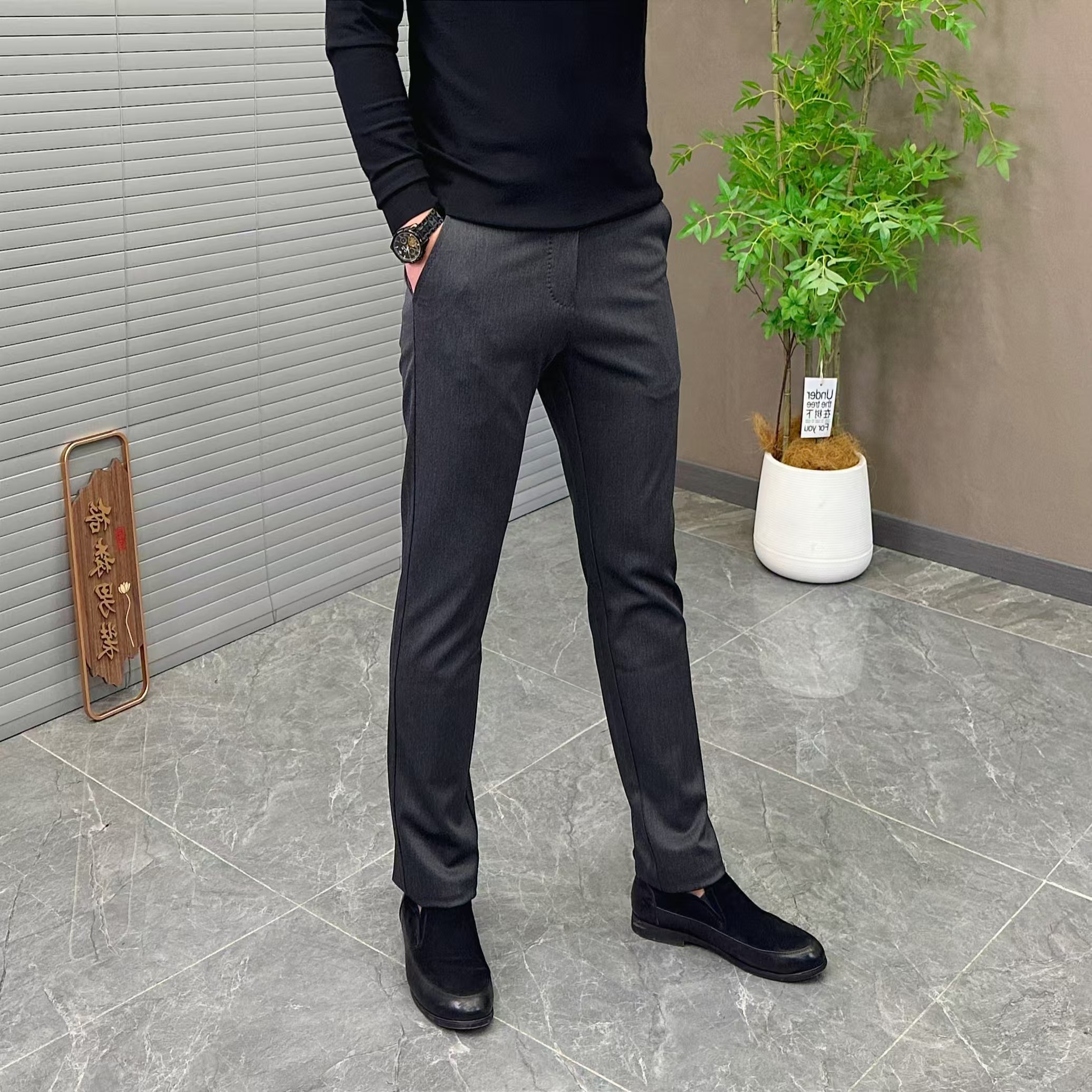 秋冬高档商务男裤【隐形伸缩腰】西装裤小直筒裤子微锥形小西裤8621