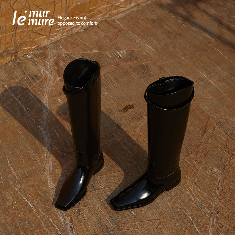 Le' Murmure 意大利进口牛油皮 时髦骑士靴女经典B入高筒靴真皮zb