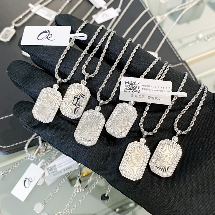 CK 钛钢项链 CK十二星座情侣款方牌项链小众男女复古高级感锁骨链