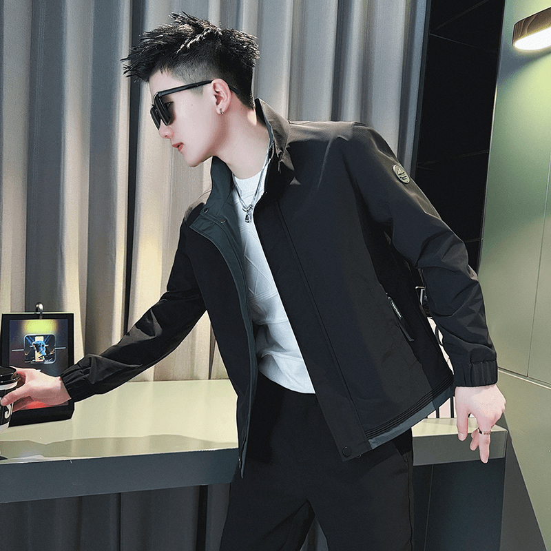 外套男款高级感痞帅2024春秋季新款拼接潮牌男装外衣休闲立领夹克
