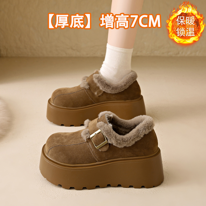 时尚百搭勃肯棉鞋女2024秋冬新款增高厚底乐福单鞋加绒保暖雪地靴