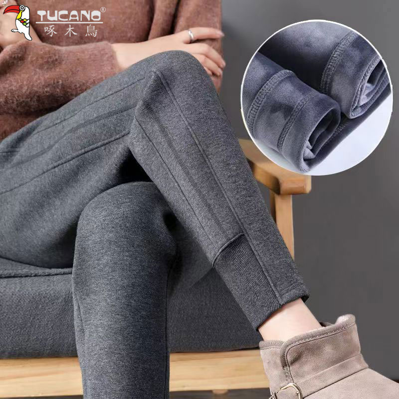 啄木鸟秋冬爆款羊羔绒束脚运动裤女加绒加厚保暖休闲外穿哈伦裤子