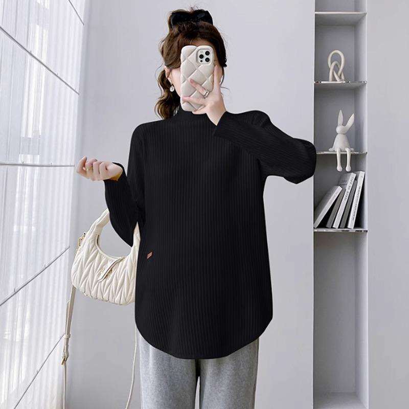 孕妇秋冬新款设计感小众半高领开叉针织衫宽松显瘦气质加厚毛衣女
