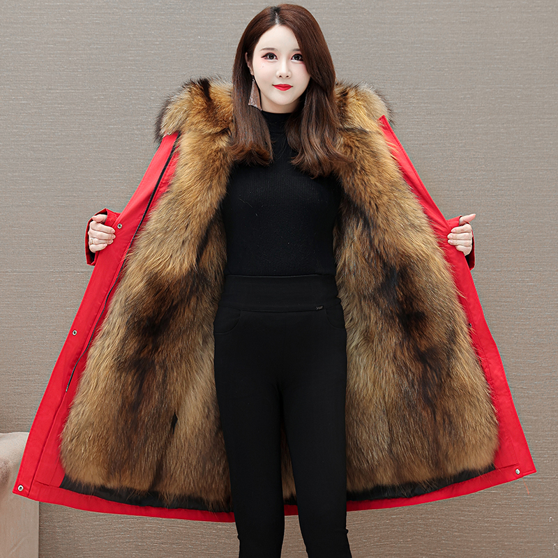 冬季派克服女过膝款可脱卸外套时尚休闲仿皮草连帽保暖大码厚外套