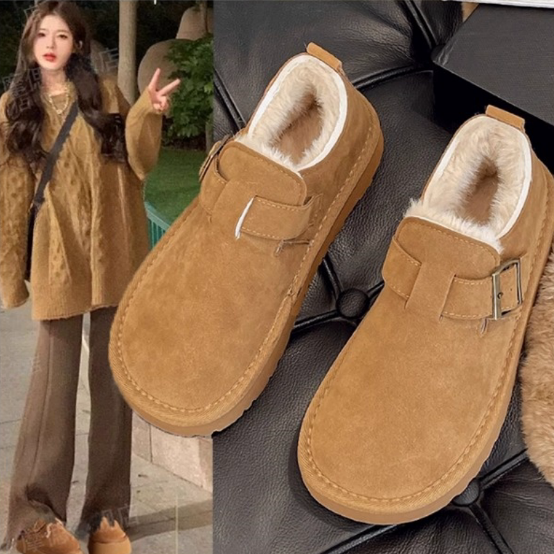 啄木鸟厚底勃肯鞋女2025新款冬季加绒保暖棉鞋子休闲雪地靴豆豆鞋