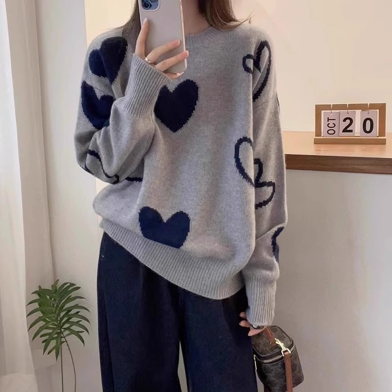 2025秋季新款胖妹妹慵懒风提花针织衫女大码休闲百搭宽松显瘦毛衣