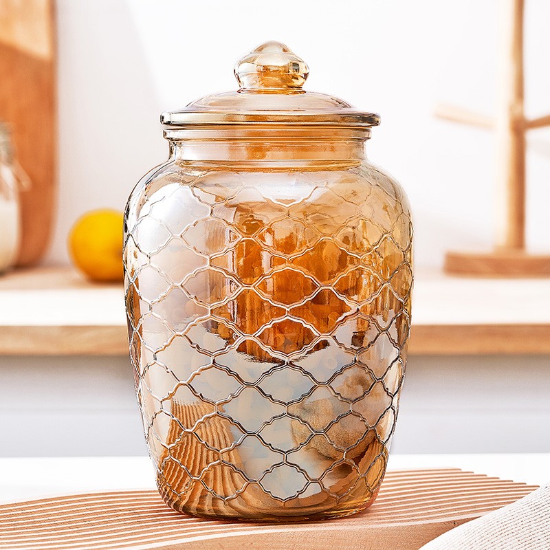 琥珀色玻璃密封罐蜂蜜柠檬玻璃瓶食品家用储物罐厨房泡菜坛咖啡罐