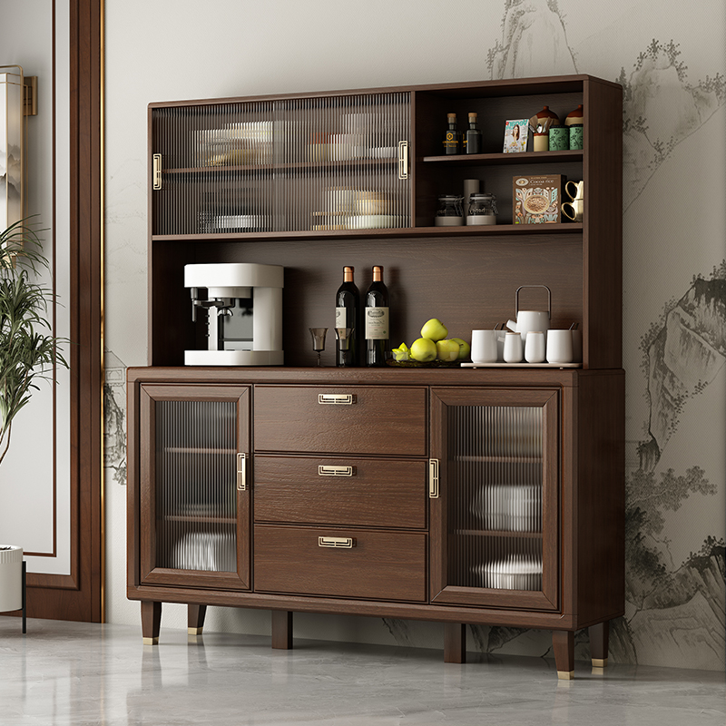 实木餐边柜酒柜一体高柜新中式厨房置物架储物柜餐厅家具客厅