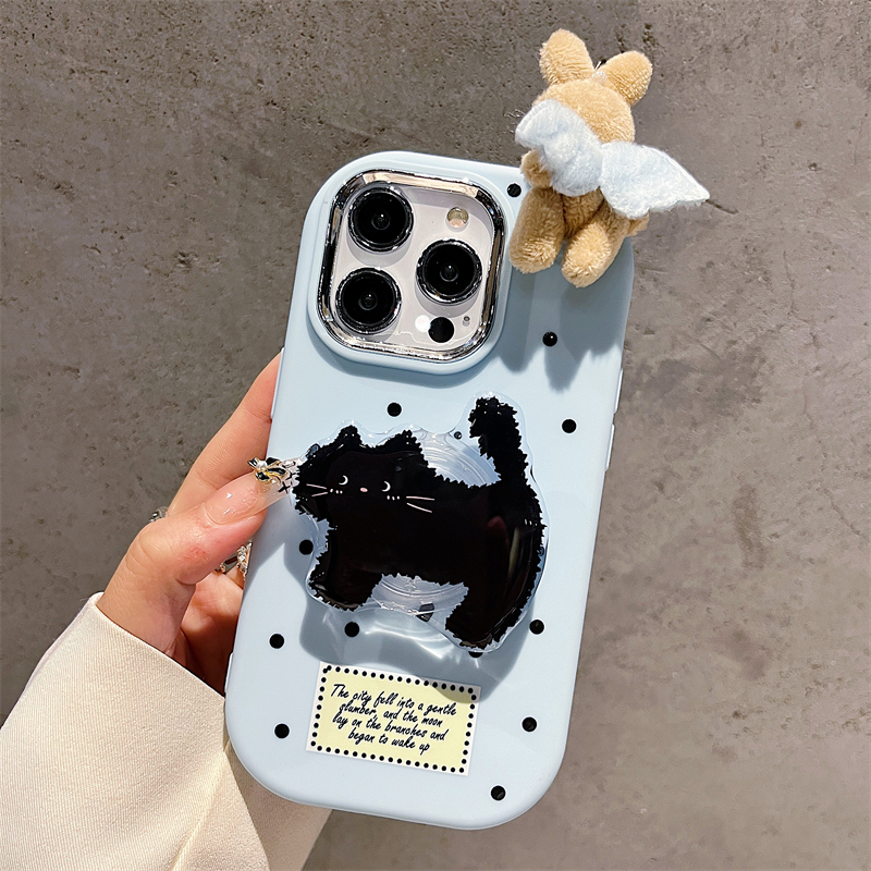 可爱黑猫支架iPhone15苹果13promax手机壳14情侣12创意11小众7/8p