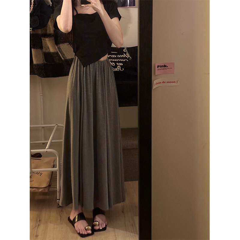 高腰莫代尔垂感半身裙女春夏百褶大摆长裙遮胯休闲慵懒a字裙