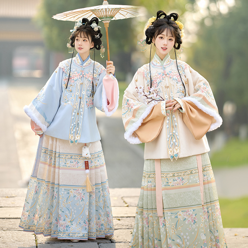 池秋记汉服【暖冬】明制加绒刺绣短袄云肩日常秋冬拜年服马面套装