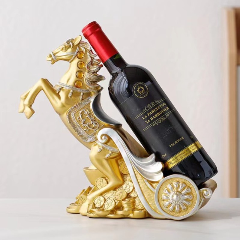 招财马拉车红酒架子酒柜装饰品摆件客厅电视柜家居饰品树脂工艺品