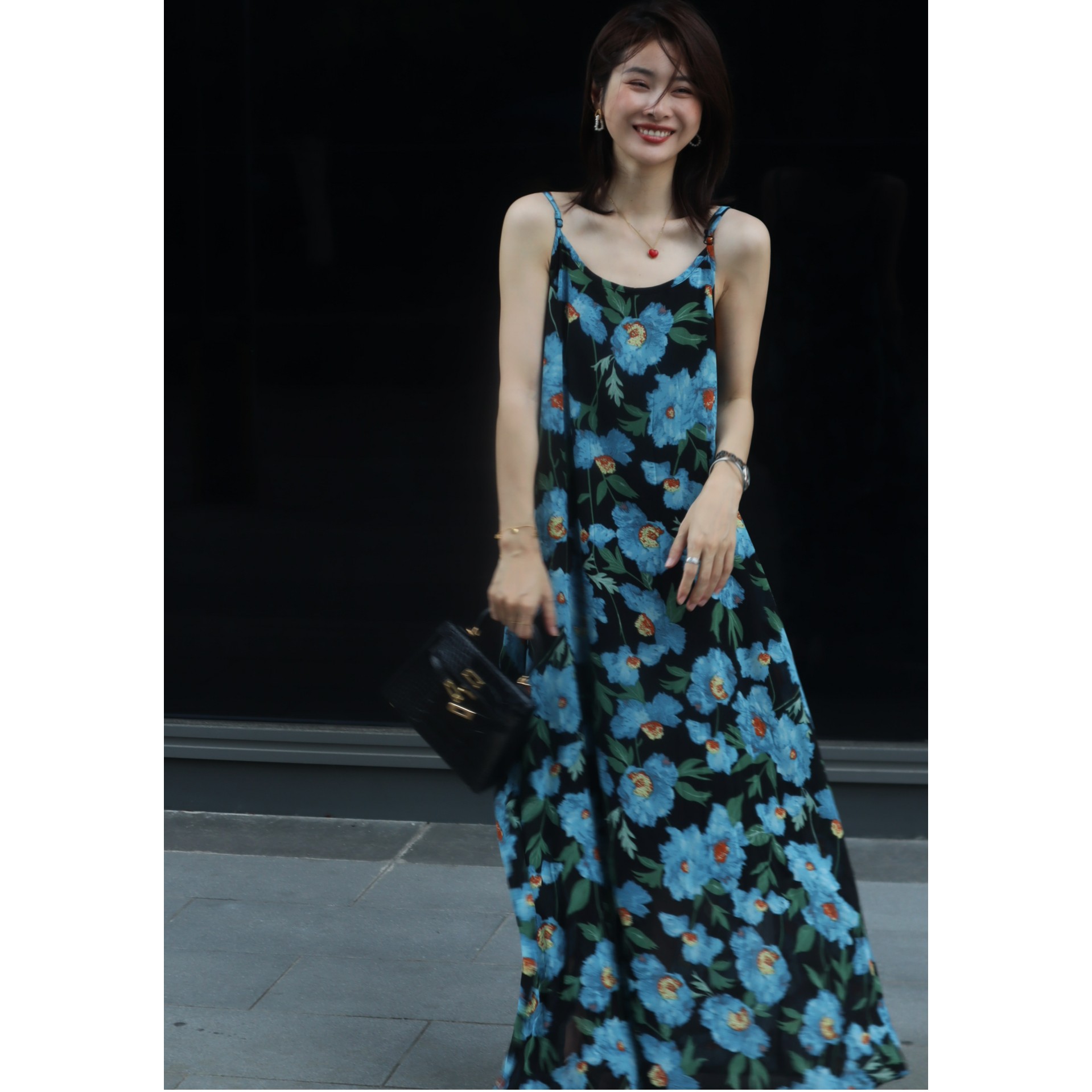 【蓝调】法式复古碎花连衣裙女吊带连衣裙沙滩裙女海边度假超仙裙子