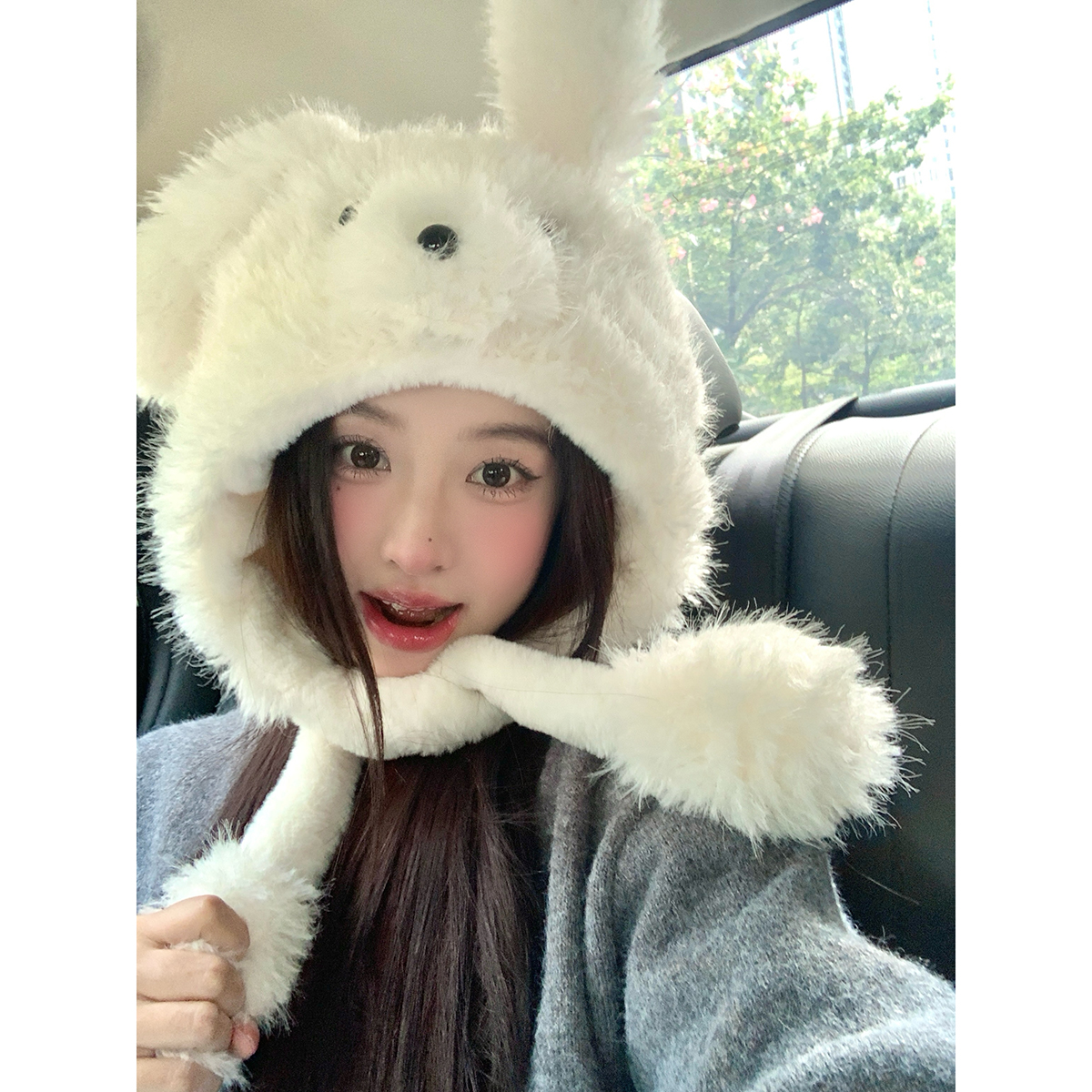 毛茸茸耳朵会动小狗毛绒帽卡通可爱护耳帽子大头围保暖雷锋帽女