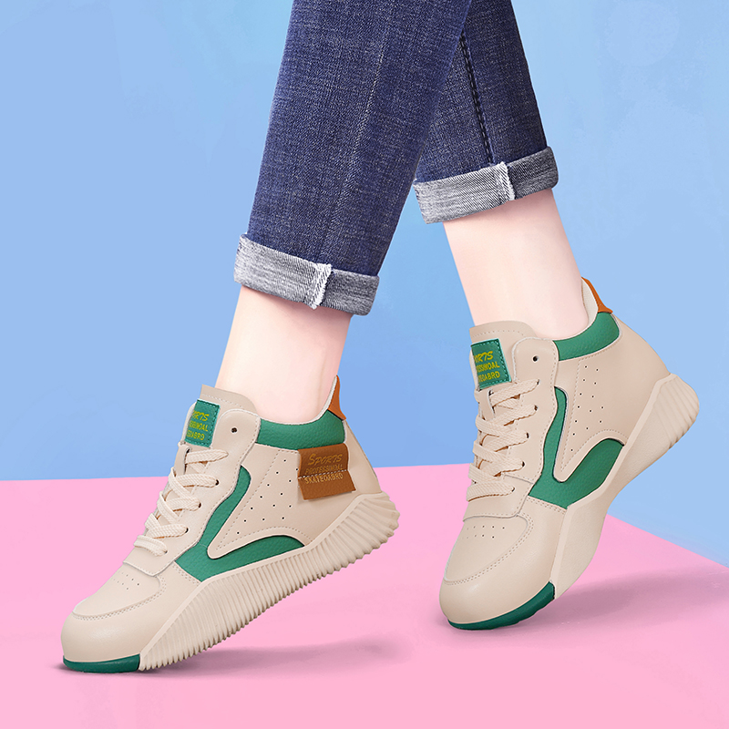 软底真皮高帮运动百搭休闲鞋加绒女鞋2025秋冬季轻便跑步鞋旅游鞋