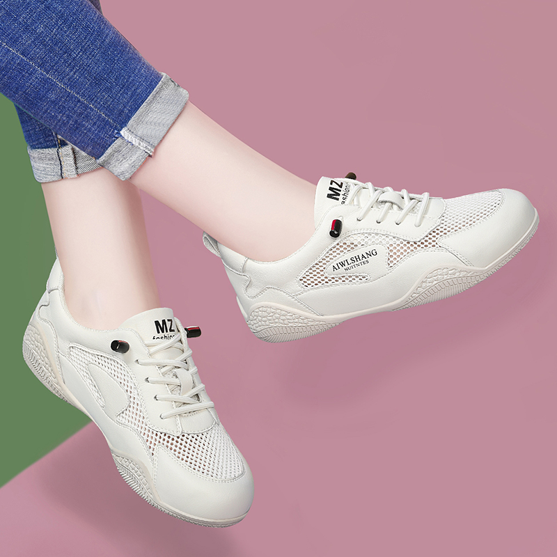 真皮薄款小白鞋女透气2025夏季网面运动软底平底鞋女鞋平底休闲鞋
