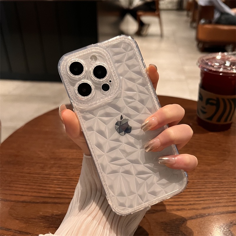 钻石纹碎钻框苹果15手机壳iPhone16Pro全包防摔14透明13/12高级感