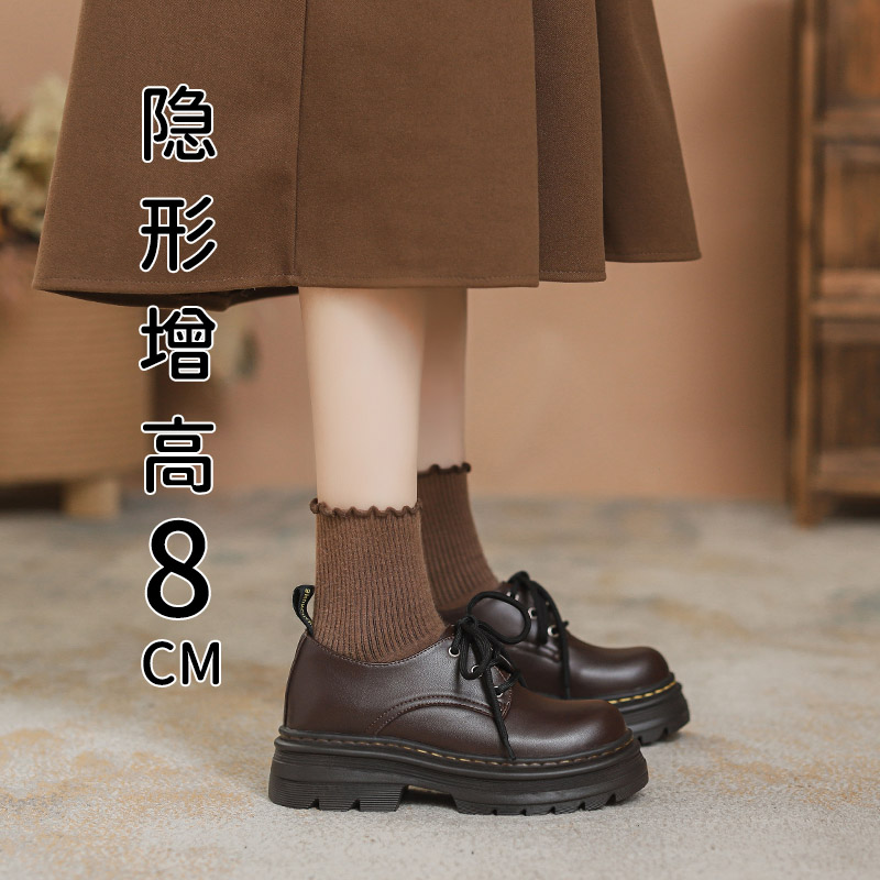 内增高8cm小个子小码3233英伦风德比小皮鞋女系带圆头乐福鞋单鞋