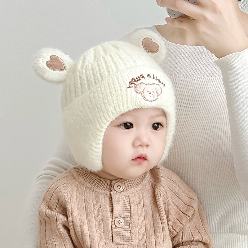 婴儿帽子秋冬季毛线帽护耳帽韩版可爱小熊男童女宝宝套头防风保暖