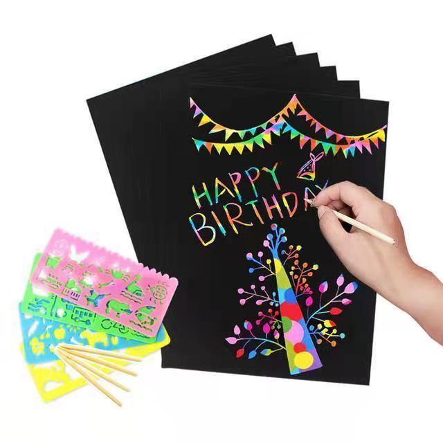 A4手工创意炫彩刮画纸学生美术彩色刮刮画幼儿园启蒙美术刮刮画