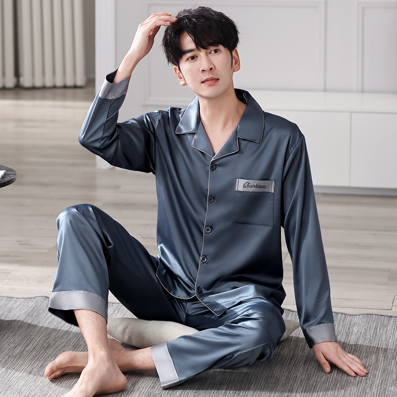 冰丝睡衣男士春夏季长袖丝绸家居服春秋款薄款高档仿真丝绸缎套装