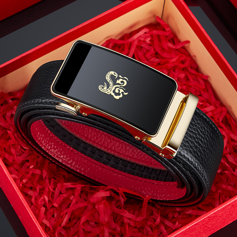英皇保罗本命年红腰带男士真皮2025蛇年红色皮带自动扣裤腰带礼物