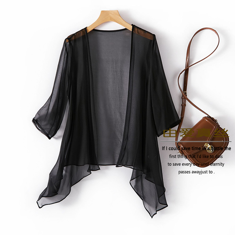 杭州重磅真丝外套女2025年新款白色不规则开衫洋气显瘦桑蚕丝上衣