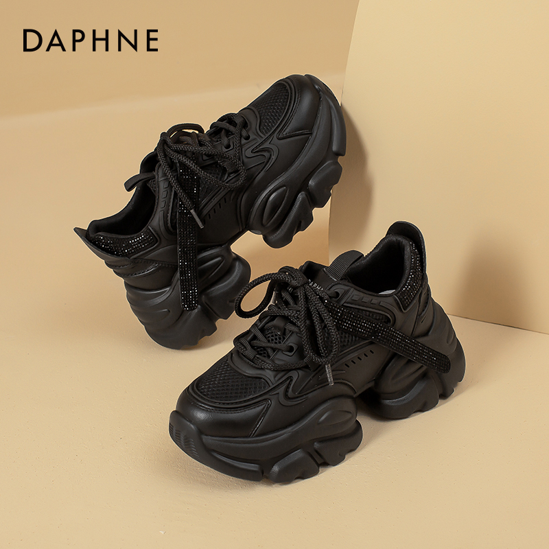 达芙妮黑武士老爹鞋女2025新款春季爆款百搭厚底增高显脚小运动鞋