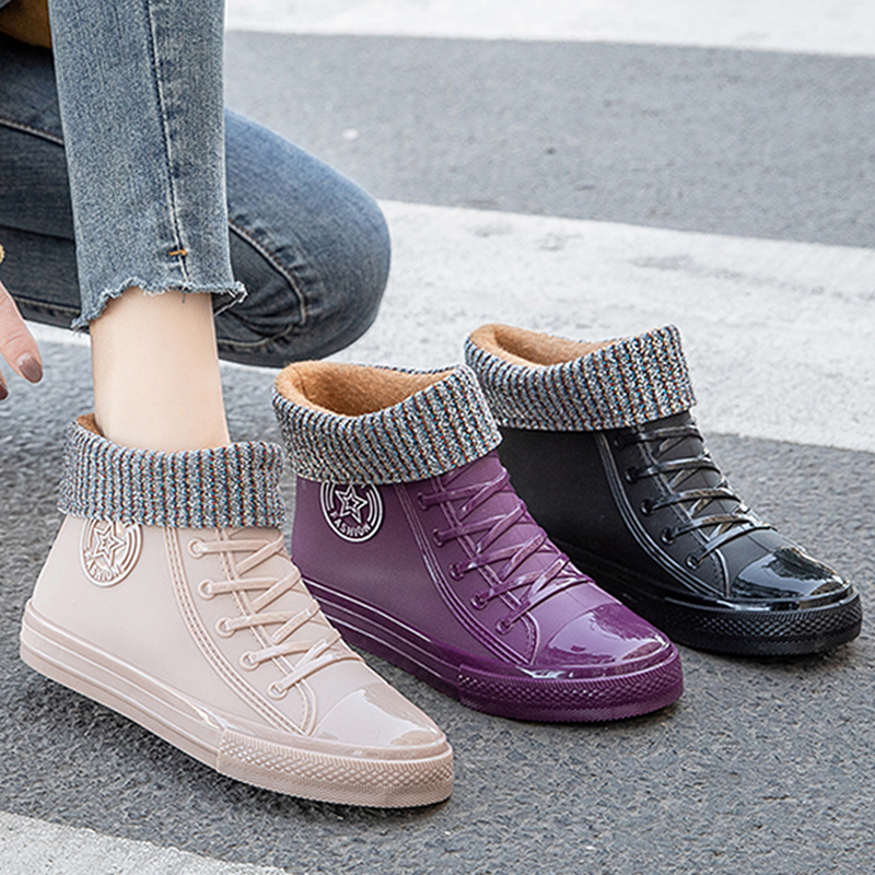 时尚外穿雨鞋女防滑短筒雨靴学生加绒保暖防水鞋低帮胶鞋冬季水鞋