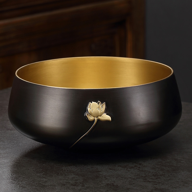 黄铜茶洗杯洗特大号洗茶碗茶渣水盂水洗笔洗茶具配件茶筒中式禅意