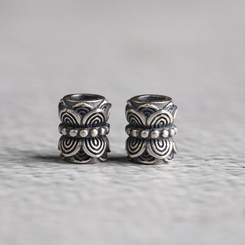 925 双头莲花并蒂莲 莲花座桶珠背云文玩配饰DIY手串编绳配件