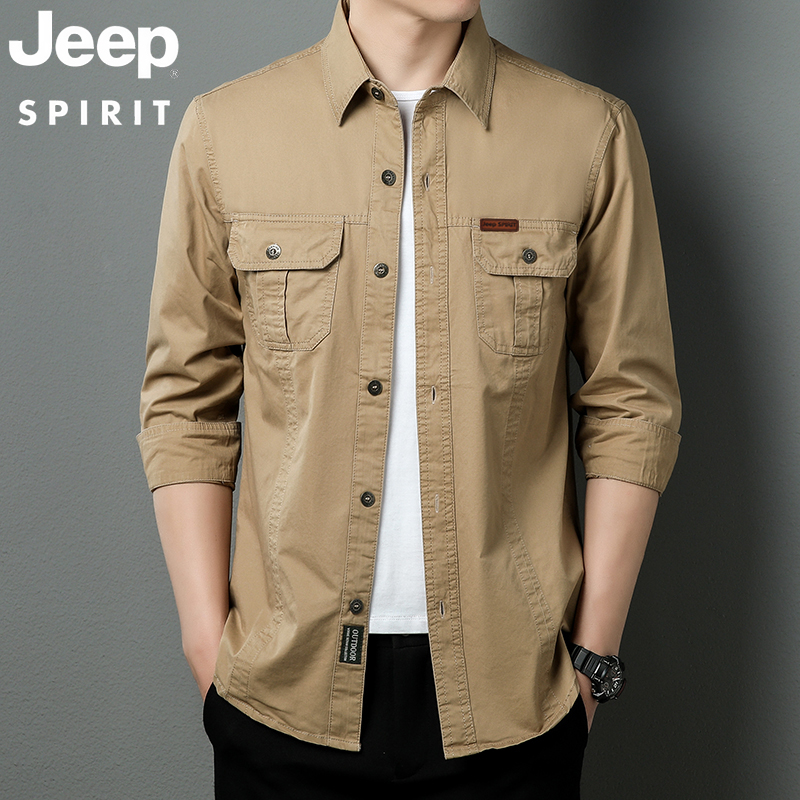 jeep吉普纯棉工装长袖衬衫秋季新款大码休闲爆款衬衣男士高档外套
