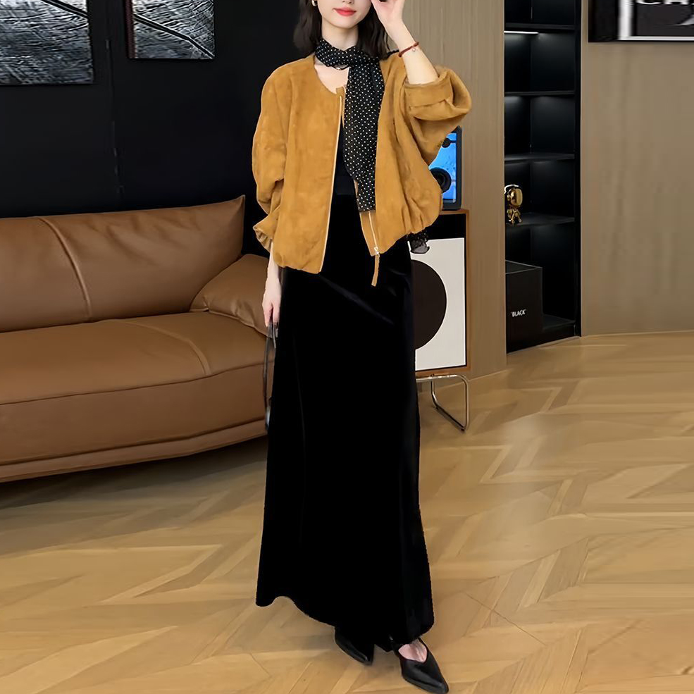 韩系一整姐感穿搭女2025秋季新款时髦百搭外套遮肉高腰半身裙套装