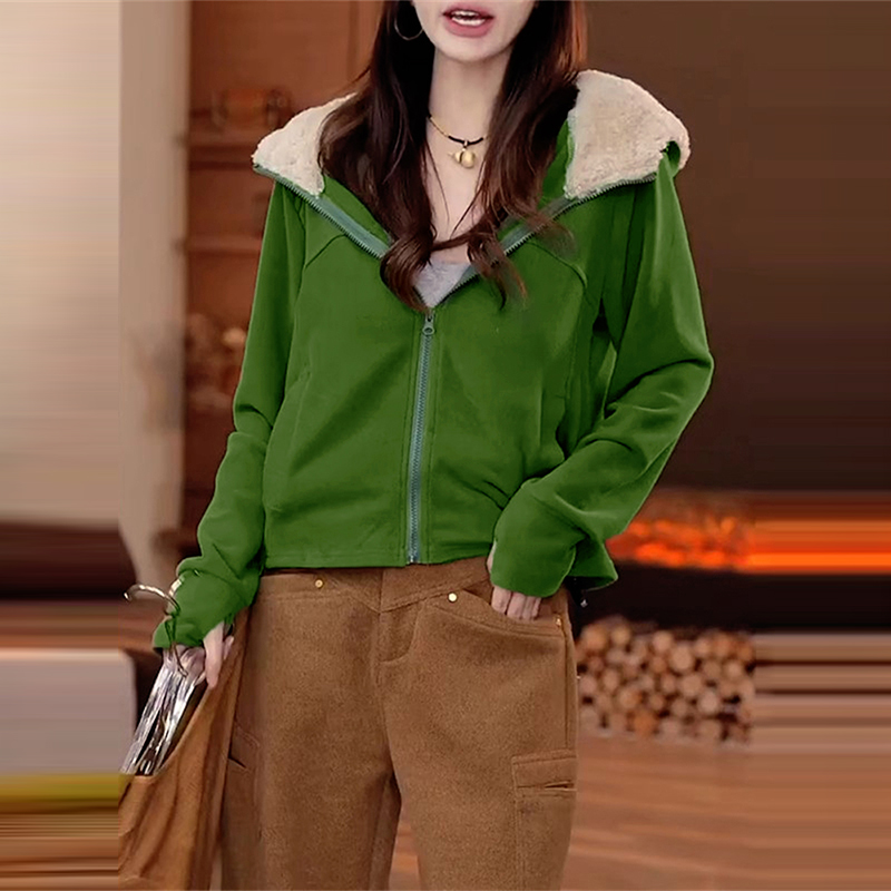 文艺通勤显瘦保暖卫衣女2025秋季款纯色百搭连帽设计今年流行上衣