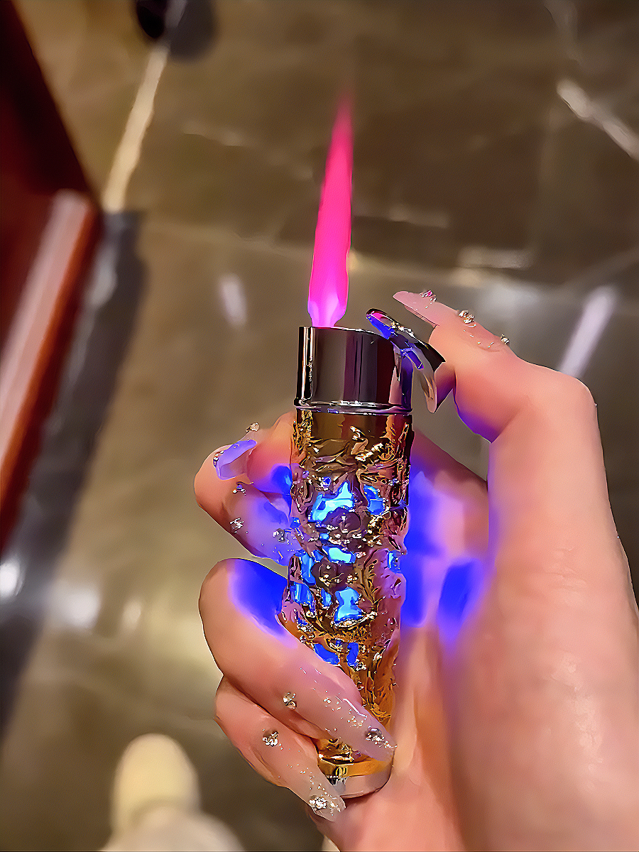 网红创意盘龙柱打火机炫酷七彩闪光充气防风精致男士送男朋友礼物