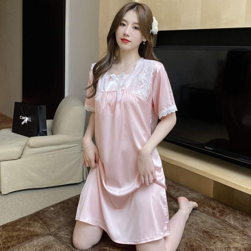 女士短袖冰丝睡衣女款爆款2025新款轻奢高级感睡裙女夏网红家居服