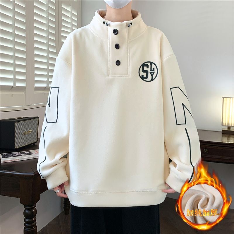 秋冬装高中初中学生加绒半高领卫衣潮流青少年男孩加厚内搭上衣服