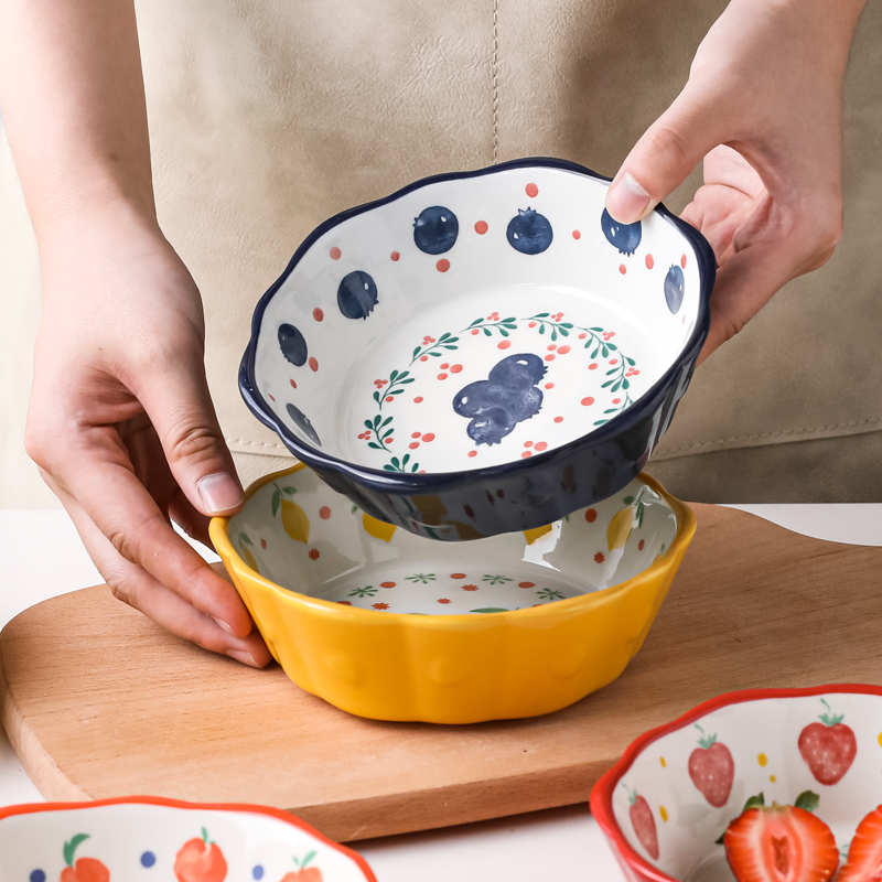川岛屋陶瓷水果沙拉碗可爱餐具家用燕麦6寸面碗空气炸锅专用烤碗