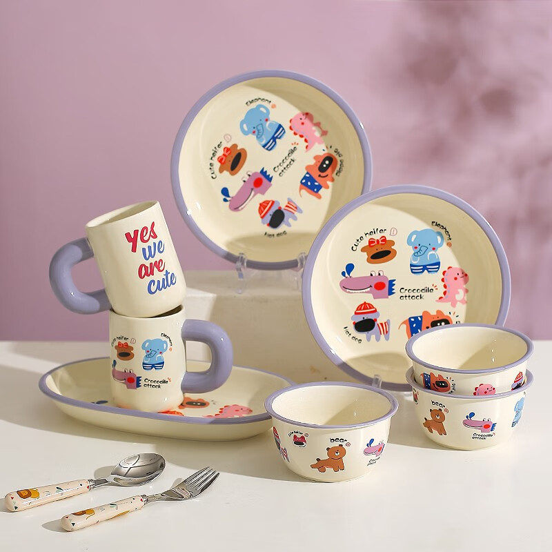 川岛屋卡通陶瓷碗家用釉下彩餐具汤碗面碗情侣米饭碗儿童早餐盘子