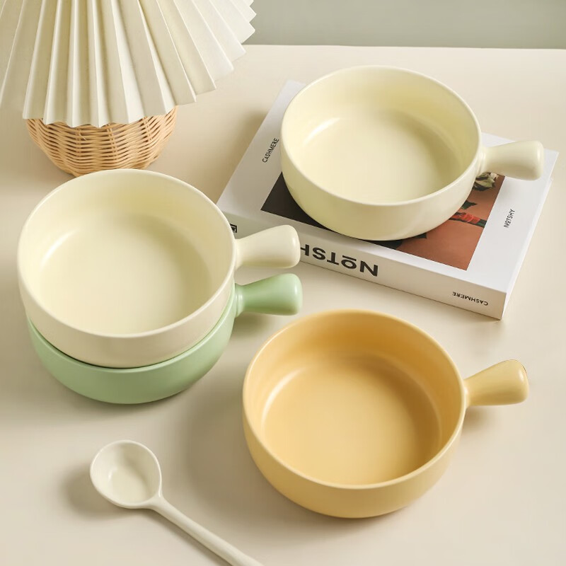 川岛屋陶瓷手柄碗家用烤碗带长柄泡面碗水果沙拉早餐燕麦片酸奶碗