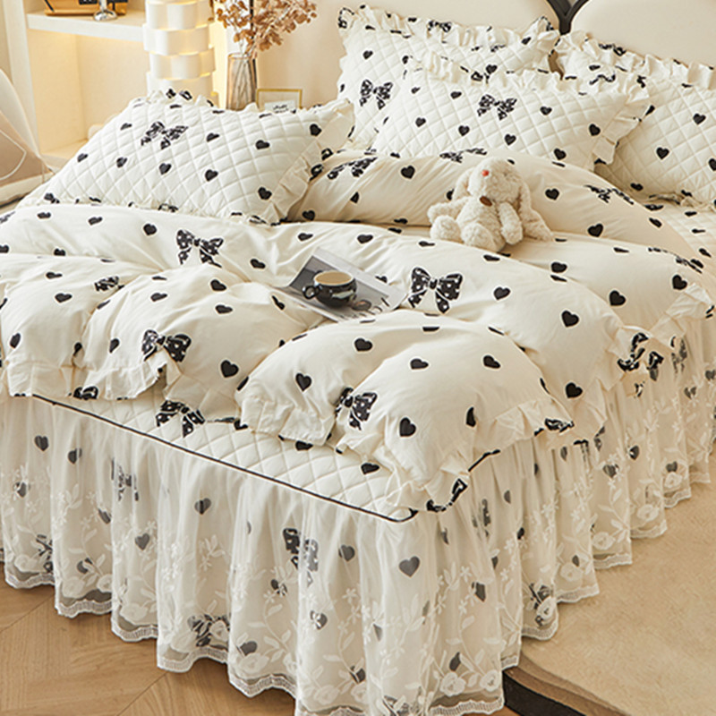 法式蕾丝公主风纯棉床裙四件套夹棉加厚全棉花边床罩式床单被套罩